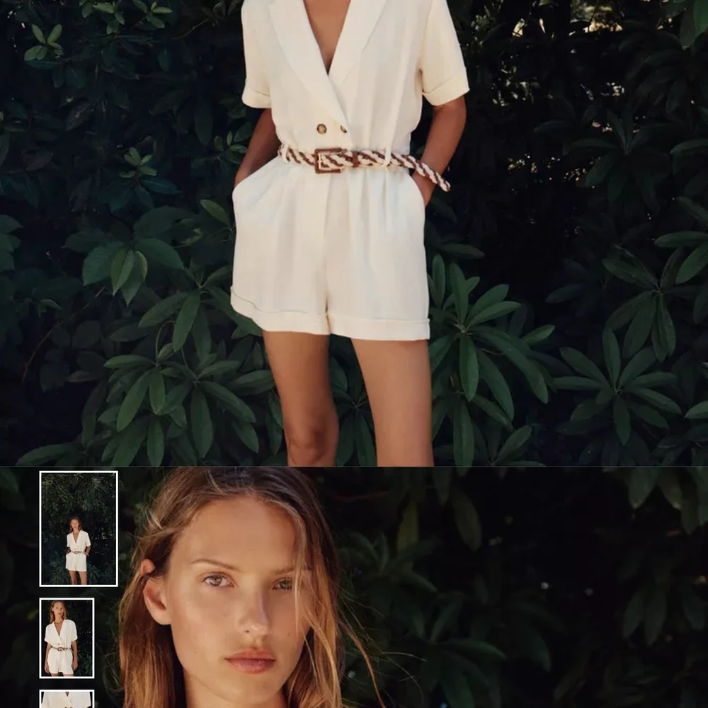 Zara Cream Romper with Braided Brown Belt - Picture 2 of 8